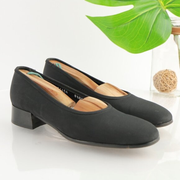 VTG Cole Haan Womens Lofer Size 8.5 NARROW Black Satin Low Heel Shoe Italy - Picture 11 of 12